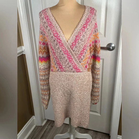 Free People Forever Fair Isle Sweater Dress in Strawberry Combo Size Medium - Picture 15 of 16